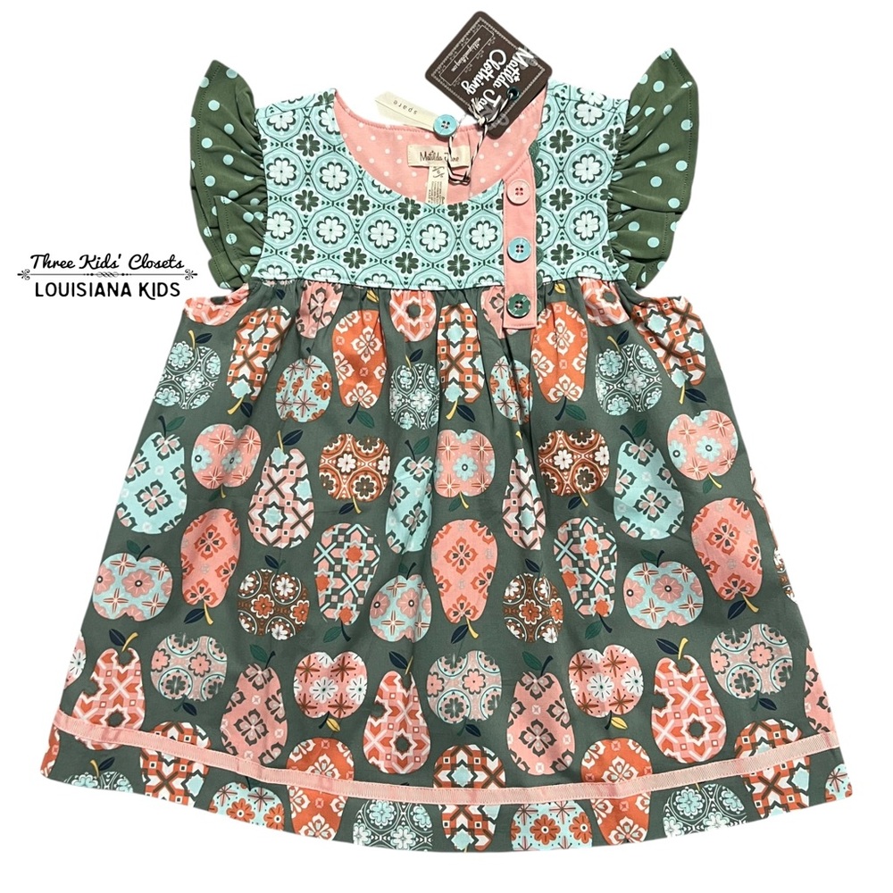 NEW Matilda Jane 6Y Bella Girls Mixed Print Ruffle Tunic - Apple Pear Polkadot